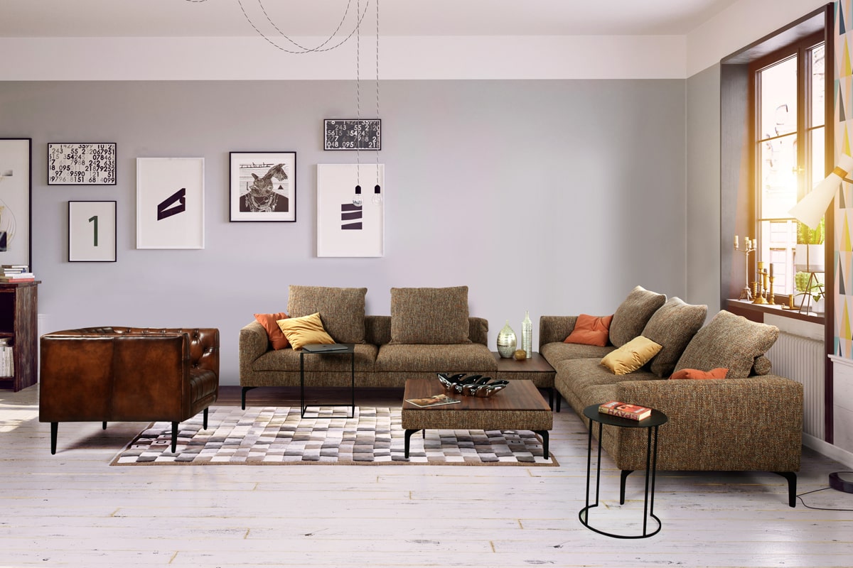 Крісла та диван в кімнату: підбір, способи розстановки - Кутовий диван Окленд і крісло Кембридж